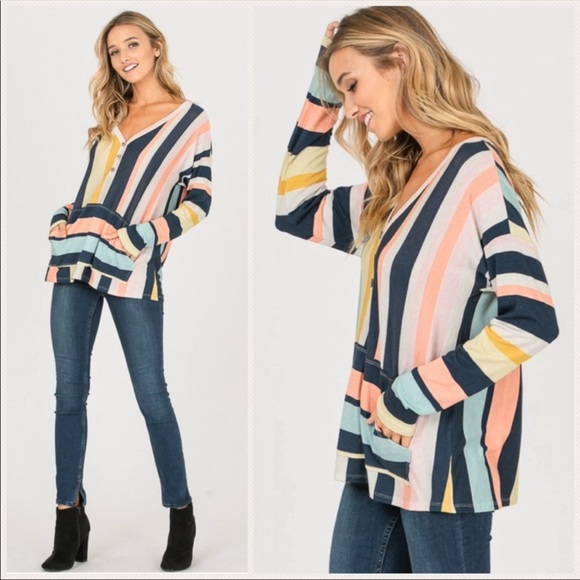 Lite-Weight Striped Henley Tops - Picture 3 of 4